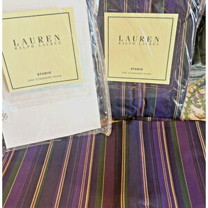 Ralph Lauren Studio Stripe Standard Pillow Shams 2 Purple Stripe Vintage New
